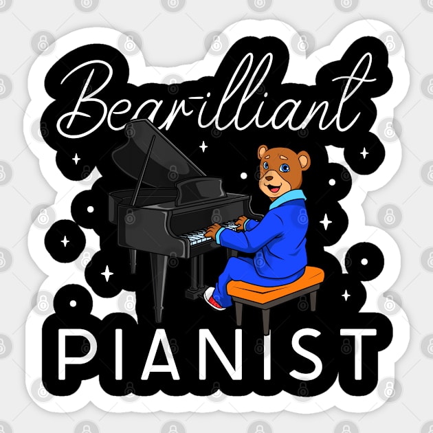 Bear-illiant pianist - Bear at the piano Sticker by Modern Medieval Design